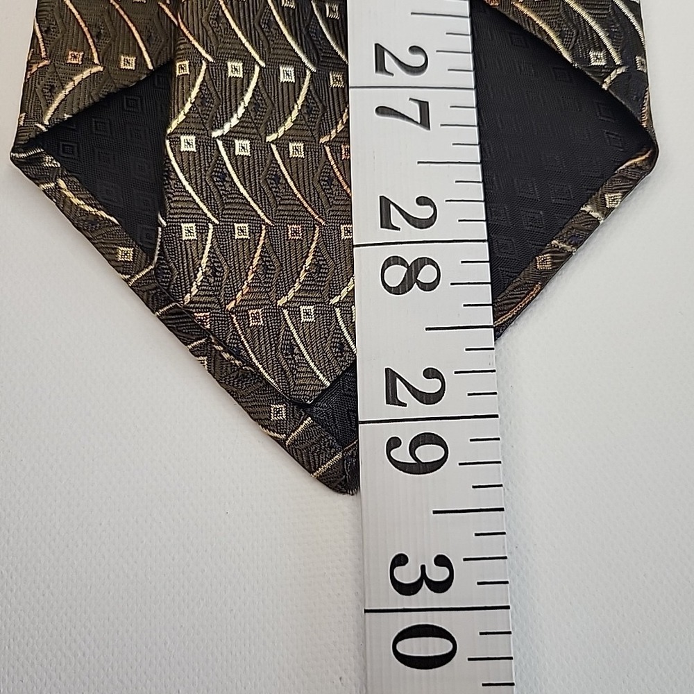 Luciano Gatti Elite 100% Silk Tie Brown Geometric Copper Metallic - Picture 6 of 6